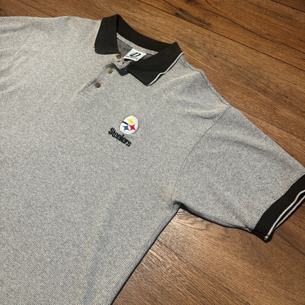 Vintage‎ Dynasty Grey Pittsburgh Steelers Polo Shirt Mens XL